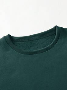 EURMUSE 100%Cotton Men Letter Patched Drop Shoulder Sweatshirt - Dark Green - View 5