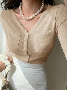 DAZY Cárdigan asimétrico de manga media sexy para mujer