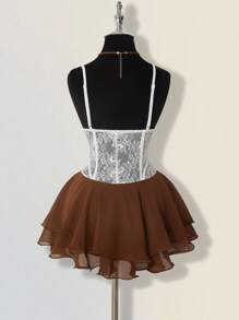 SHEIN ICON Đầm ngắn hai dây ren hoa thiết kế viền bèo nhún thời trang thu đông cho nữ - Nhiều màu - Xem 2