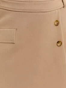 Nöista 時尚米色迷你裙，附鈕扣細節與口袋，適合秋季、校園或教師穿著 - 駝色 - 查看 5