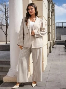 EMERY ROSE Conjunto de traje a rayas para mujer talla grande: chaqueta y pantalones, otoño/invierno - Multicolor - Ver 5