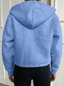 SHEIN Cottnline Women's Solid Color Drawstring Hoodie - Grey - View 2