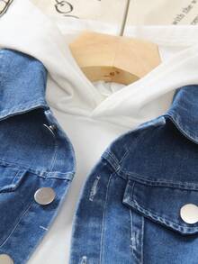 SHEIN 2 Stücke Jungen Denim Jacke mit Kragen & Loose Fit Jeans Set, Jacke mit Knopfdesign für einfaches Anziehen, Hose mit einzigartigen Taschen, angenehm weiches Material, geeignet für tägliche Ausflüge, Schule, Urlaub, Veranstaltungen, Schulanfangszeit - Mittele Waschung - Übersicht 4