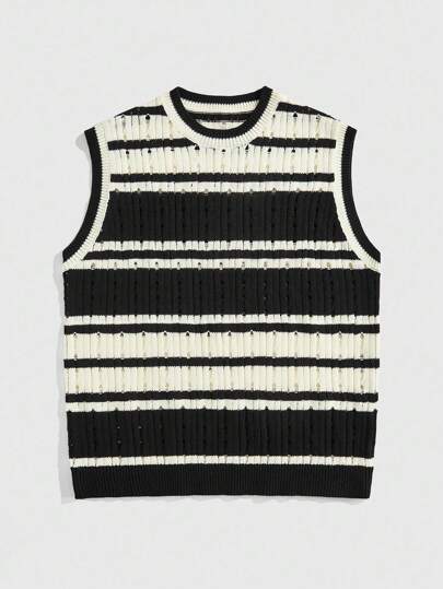 Street Life Gestreifte Herren-Strickweste mit Rundhalsausschnitt und lockerer Aussparung
