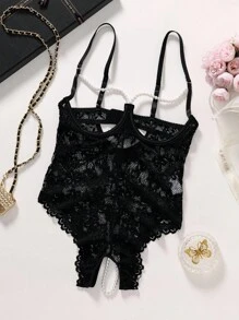 SpicyHot 1 件女士蕾丝性感紧身内衣，外出穿着 - 黑色 - 查看 6