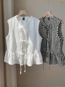 Comfortcana 2 pièces Chemise à carreaux et blouse blanche pour femmes grandes tailles, printemps/été