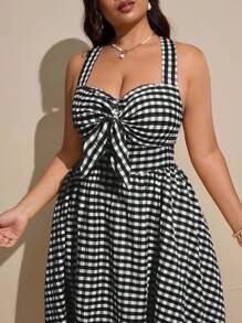 Viva Relle Váy kẻ sọc ngang eo nhún bèo mùa hè cỡ lớn - Nhiều màu - Xem 3