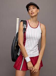 Activina Top deportivo casual de mujer con cuello redondo, de punto acanalado y con rayas