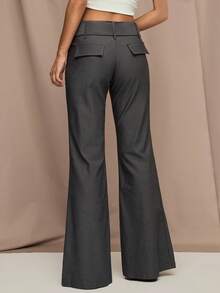 SHEIN BAE Pantalones casuales de unicolor gris de twill elástico con rayas de palillo, estilo de negocios casuales para mujer, estilo de dinero viejo para mujer, oficina para mujer, viaje al aeropuerto, pantalones casuales, otoño para mujer, pantalones intelectuales - Gris - Ver 2