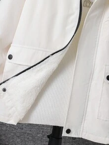 SHEIN 男童休闲保暖加厚连帽防风外套，适合上学、花园、海滩、生日等场合，春、夏、秋、冬皆宜。 - 白色 - 查看 6