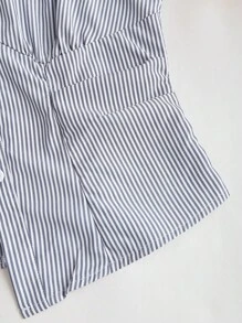 Sweetra Women's New Arrival Sleeveless Bowknot Waist Slim Striped Blouse - Navy Blue - View 6