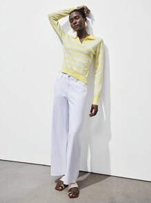 Lumivelle Sweater Pullover Kasual Lembut Wanita dengan Kerah Bergaris dan Blok Warna, Sweater Rajut Musim Gugur/Dingin - MultiWarna - View 3