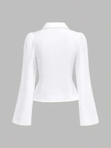 Girlism Blusa con scollo a V, maniche a sbuffo e volant, vita stretta, camicia nera a maniche lunghe, abbigliamento stile strega, camicia con bottoni, adatta per concerti, aeroporto, Capodanno, San Valentino