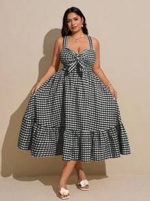 Viva Relle Váy kẻ sọc ngang eo nhún bèo mùa hè cỡ lớn - Nhiều màu - Xem 4