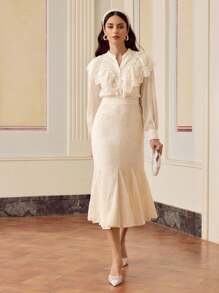 ZEYLAH VÁY DÀI REN JACQUARD CÓ VỎ XÒE GODET CHO NỮ - Màu be - Xem 7