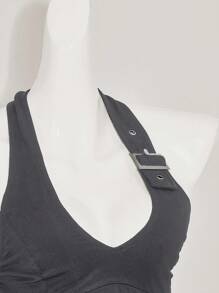 SHEIN ICON Women's Slim Fit Casual Halter Neck Solid Color Adjustable Buckle Tank Top