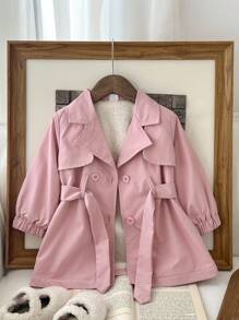 SHEIN Baby Girl Infant Toddler Newborn 0-3 Years Old Autumn/Winter Versatile Daily All-Match British Style Lapel Trench Coat Fall