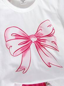 SHEIN 2 件套可爱卡通熊印花上衣和格子裤，女孩夏季休闲装 - 白色 - 查看 5