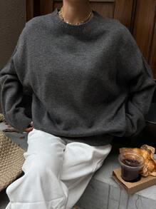 DAZY Casual Style Women's Loose Fit Gray Crew Neck Sweater, Suitable For Winter & Halloween Fall - Grey - View 5