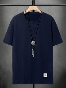 Manfinity Homme Men's Solid Color Casual Simple T-Shirt - Navy Blue - View 2