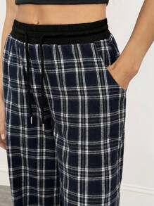 SHEIN Tall 女士休闲宽松格纹阔腿裤 - 彩色 - 查看 5