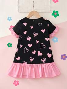 SHEIN 女婴可爱卡通猫咪爱心图案圆领宽松休闲阻燃睡衣 - 黑色 - 查看 2