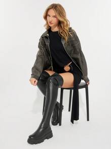 Solezae Women's Thick Platform Over The Knee Stretchy Heeled Boots For Christmas Valentine's Day - Black - View 5