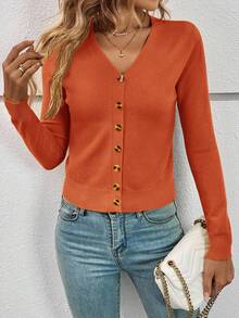 SHEIN Frenchy Women's Casual Versatile Solid Color Cardigan Winter Casual - Redwood - View 3