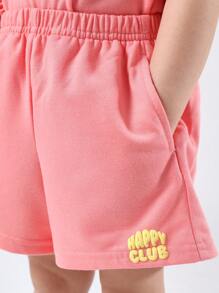SUMWON Happy Club 兩件式荷葉袖T恤短褲套裝 夏季休閒穿搭 玩樂服裝 舒適透氣 度假日常穿搭 時尚套裝 - 粉色 - 查看 8