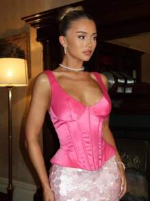 Glamine Charm 女士优雅露背系带修身吊带背心，夏季 - 玫紅色 - 查看 1