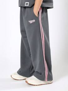 SUMWON 加州系列宽松运动衫，星袖印花，女童宽腿运动裤，休闲秋冬休闲装 - 灰色 - 查看 4