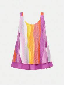 SHEIN 少女梭织印花图案链条肩带宽松上衣 - 紫色 - 查看 2