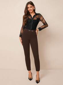 Amorya Women's High Waist Metallic Buckle Detail Skinny Pants Stretchy Pants,Fall