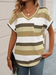 EMERY ROSE Striped Print Batwing Sleeve Tee Graphic Tees Women Tops - Multicolor - View 4