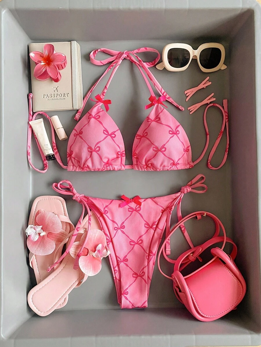 Swim Vcay 1 pieza Traje de baño tankini con escote halter y Bottom tipo bikini - Rosa - Ver 1