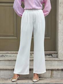 EMERY ROSE Pantalones blancos de oficina de estilo francés elegante para mujer - Blanco - Ver 3
