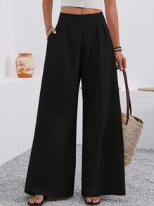 EMERY ROSE Pantalones anchos elegantes de unicolor, sueltos y con bolsillo