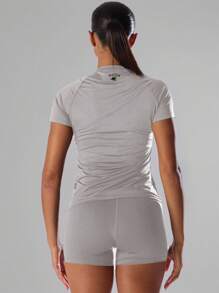 Musera Sport 纯色短袖运动T恤 跑步短裤 舒适休闲 健身 健身房 跑步 俱乐部 - 板式网球、网球、匹克球 健身 瑜伽 普拉提 日常休闲 夏季 - 灰色 - 查看 2