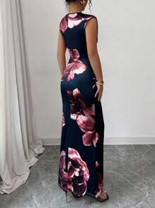 Elenzga Fashion Round Neck Sleeveless Floral Printed Elegant Dress For Women Vacation