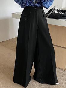 DAZY 女士宽松口袋裤，优雅休闲，春秋季女士正装裤 - 黑色 - 查看 3