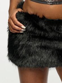 SUMWON WOMEN Halloween Faux Fur Mini Skirt Club Party Wear Winter Fashion Festival Clubwear Fluffy Mini Skirt With Furry Design - Black - View 6