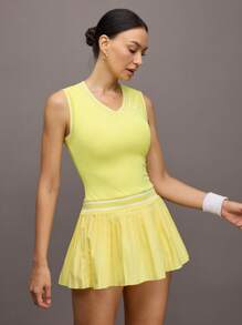 Activina 女式条纹V领无袖褶边运动连衣裙 - 黃色 - 查看 5