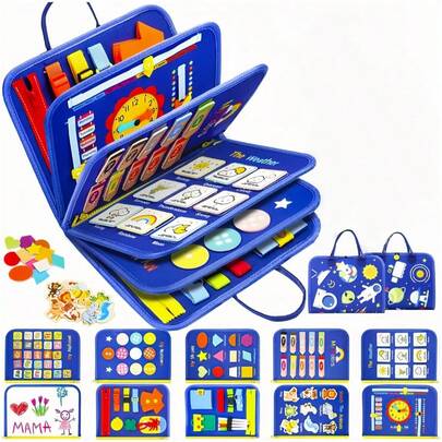 Bảng tương tác giáo dục giác quan 12 trong 1 nhỏ gọn với khóa kéo, nút cài, dây buộc, phát triển kỹ năng vận động tinh, phụ kiện màu ngẫu nhiên, sách hoạt động học tập, quà tặng sinh nhật cho bé trai và bé gái, đồ chơi mầm non, tiện lợi khi đi du lịch, học sớm, phát triển vận động tinh, nhận thức, ý tưởng quà tặng, bảng hoạt động chơi giác quan.