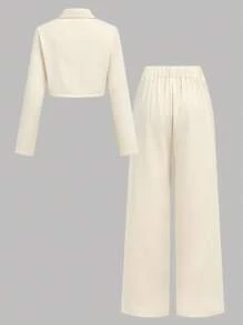 SHEIN Girlism 少女优雅西装外套和裤子套装，适合通勤