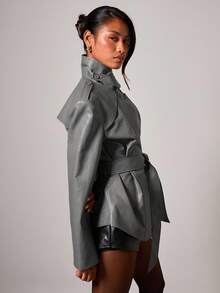 COSMINA Damen elegante Jacke mit hohem Kragen und Taillengürtel, Herbst/Winter