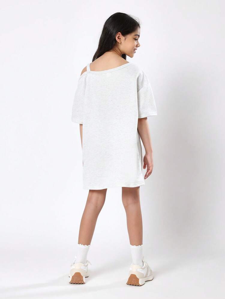 One Shoulder T-Shirt Dress With Varsity Number Print