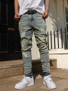 Manfinity Homme Men's Casual Ripped Pocket Distressed Simple Design Denim Jeans Going Out Hang Out Commute Vacation Street - Light Wash - View 7