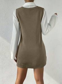 RueChic Split Hem Jumper Dress Without Blouse - Camel - View 2