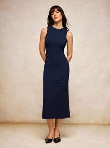 House of One Rib Knit Sleeveless Midi Slim Dress Women Spring Summer Autumn Fall Women Clothes Old Money Elegant Casual Dress Fall Outfits Business Professional Women Business Casual Woman