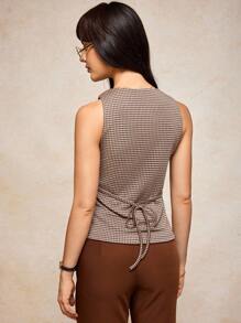 House of One Jacquard Elegant Skinny Button-Up Embellished Square Neck Tank Top Jacket Women Fall Winter Old Money Fall Outfits Business Professional Women Business Casual Woman